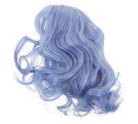 Angoily Postiche Bob Bouclée Synthétique Bleue Clair 355 CM avec Frange -Longue pour Femmes Postiche Cosplay et Soirée Accessoire de Déguisement pour Halloween et Fêtes
