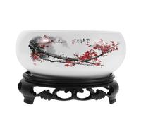 Angoily Pot Hydroponique en Céramique Forme Lotus avec Base en Plastique Diamètre 16-17 CM Jardinière Décorative Peu Profonde pour Plantes Aquatiques Bonsaï et Succulentes Usage