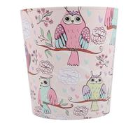 Angoily Poubelle Domestique Portable Étanche en Cuir Rose Motif Hibou Corbeille à Déchets Ronde sans Couvercle Poubelle de Rangement Pratique pour Bureau et Maison