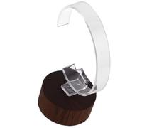 Angoily Présentoir à Montres Noir en Acrylique C avec Base en Bois de Noyer, Design Moderne et Minimaliste, Organise Montre pour Comptoir ou Vitrine