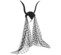 Angoily Serrage-tête Cornes de Bélier Noir en Plastique avec Voile en Maille Légère et Confortable pour Costume Gothique Reine Lors des Fêtes D'halloween et Soirées Déguisées