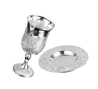 Angoily Set de Tasse à Vin Kiddush Alliage de Zinc Argenté Résistant avec Soucoupe pour Shabbat et Fêtes Judaïques