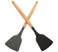 Angoily Spatules Cuisine Surface Lisse avec Manche en Bois Lot de 2 en Silicone Résistantes à Haute Température pour Cuisson et Mélange Cuisine