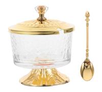 Angoily Sucrier en Verre Transparent avec Couvercle et Cuillère Pot à Épices Multifonction pour Sel et Poivre Récipient de Rangement Décoratif en Fer Cuisine et Salon Petit Bol Élégant
