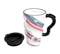 Angoily Tasse à Café Licorne Céramique avec Couvercle Hermétique Mug Réutilisable Drôle pour Thé et Café Cadeau Pratique pour Garçon Fille et Adultes