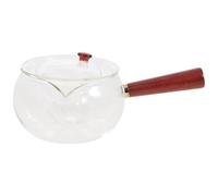 Angoily Théière en Verre Borosilicaté 300ml avec Poignée Latérale en Bois Naturel, Petite Bouilloire Résistante la Chaleur, Infuseur Intégré pour Thé en Vrac, pour Maison et Salon de Thé