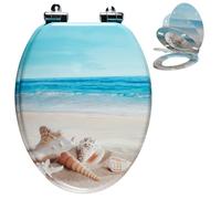 Angol Shiold Abattant de toilette allongé en bois moulé résistant aux rayures avec fermeture amortie Facile à nettoyer 47 cm Plage