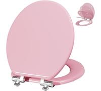 Angol Shiold Abattant WC en bois à fermeture lente (rond, rose) | Siège de toilette rond, fermeture douce, charnières en alliage de zinc, facile à installer et à nettoyer