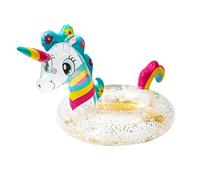 ANGOLIO Anneau de piscine gonflable licorne avec paillettes - Siège de natation géant - Jouets gonflables pour fête d'été - Jouets de fête en plein air - Bateau de plage - Vacances d'été pour enfants
