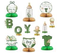 ANGOLIO Greenery Lot de 12 centres de table en nid d'abeille pour fête prénatale - Décoration de table 3D en forme d'ours vert sauge pour fête prénatale - Décoration de table 3D pour naissance