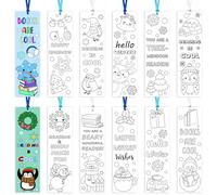 ANGOLIO Marque-pages à colorier avec mots d'hiver - Hello Winter Color Your Own Bookmarks DIY Coloring Blank Book Accessories Happy Holiday Home Classroom Party Favor Christmas Goodie Bag Fill for Kid