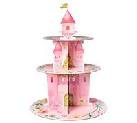 ANGOLIO Présentoir à cupcakes à 3 niveaux en carton aquarelle pour fête d'anniversaire de princesse - Château rose - Tour à dessert - Fournitures de fête pour enfants et filles - Thème rose