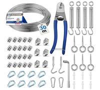 Angooni Câble en acier 30 m, câble métallique épais de 3 mm, tendeur de câble M5, tendeur de câble en acier inoxydable, crochet mural M5, câble en acier avec œillets, tuteurs pour plantes grimpantes,…