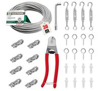 Angooni Lot de 31 câbles en acier inoxydable 304, 30 m, 4 mm, tendeur de câble en acier inoxydable 304, avec œillets, tuteurs pour plantes grimpantes, corde à linge, lumières, etc