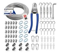Angooni Lot de 74 Câbles en Acier Inoxydable 35 m, 3 mm d'Épaisseur, Avec Tendeur et Kit de Tuteur Pour Plantes Grimpantes, Corde à Rideaux