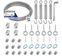 Angooni Lot de câbles en acier de 20 m, câble métallique épais de 3 mm, tendeur de câble M5, tendeur de câble en acier inoxydable, crochet mural M5, câble en acier avec œillets, tuteurs pour plantes…