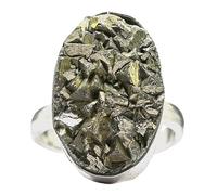 Angoothi en pyrite naturelle avec taille réglable et pyrite - Véritable pierre de pirate en cristal pour attirer l'argent, la richesse et la prospérité - Original pour homme et femme