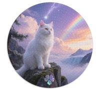 Angora Turque Puzzle 1000 Pièces Familial Pression Réduite Pet Chat Puzzle Rond Jeu D'Intelligence pour Adultes Et Enfants1000pcs (67.5x67.5cm)
