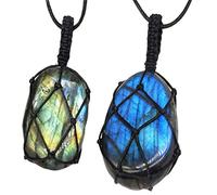 Angoter Reiki Collier Naturel Brut Labradorite Pendentif Chakra Guérison Pendentif Traitement en Pierre avec Corde Tissée pour Unisexe Couleur Aléatoire