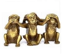 Angoter Statue Cuivre Trois Wise Monkeys Entendre Voir Speak No Evil 3 Singe Style aléatoire