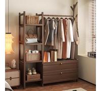 angrounps Portant à Vêtement Bois, Penderie Bambou Armoire Rangement, Tringle Meuble, Porte-Manteau avec Etagères De Rangement pour Salon Chambre Portique,100x30x158cm