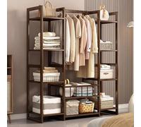 angrounps Portant Penderie À Vêtement Solide, Porte-Manteaux en Bambou avec 13 Etagères de Rangement pour Entrée Chambre Salon, Naturel 115X25X150CM