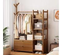 angrounps Portant Penderie à Vêtements en Bambou, 4 en 1 Porte-Manteaux avec 4 Etagères De Rangement pour Chambre à Coucher Couloir Salon, Facile à Installer,Nature 100x30x158cm