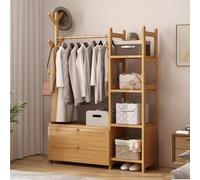 angrounps Portant Penderie à Vêtements en Bambou, 4 en 1 Porte-Manteaux avec 4 Etagères De Rangement pour Chambre à Coucher Couloir Salon, Facile à Installer,Nature 100x30x158cm