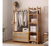 angrounps Portant Penderie à Vêtements en Bambou, 4 en 1 Porte-Manteaux avec 4 Etagères De Rangement pour Chambre à Coucher Couloir Salon, Facile à Installer,Nature 100x30x158cm