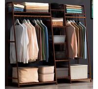 angrounps Portant Penderie à Vêtements en Bambou, 4 en 1 Porte-Manteaux avec Etagères De Rangement pour Chambre à Coucher Couloir Salon, Facile à Installer Charge 220lb Nature