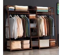 angrounps Portant Penderie à Vêtements en Bambou, 4 en 1 Porte-Manteaux avec Etagères De Rangement pour Chambre à Coucher Couloir Salon, Facile à Installer Charge 220lb Nature