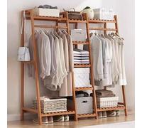 angrounps Portant Penderie à Vêtements en Bambou, Porte-Manteaux avec 9 Etagères de Rangement pour Chambre à Coucher Couloir Salon, Facile à Installer Charge 220lb Nature 130X40X140CM