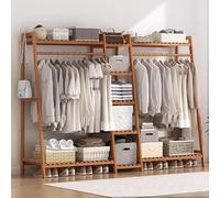 angrounps Portant Penderie à Vêtements en Bambou, Porte-Manteaux avec 9 Etagères de Rangement pour Chambre à Coucher Couloir Salon, Facile à Installer Charge 220lb Nature 130X40X140CM