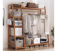 angrounps Portant Penderie à Vêtements en Bambou, Porte-Manteaux avec 9 Etagères de Rangement pour Chambre à Coucher Couloir Salon, Facile à Installer Charge 220lb Nature 130X40X140CM