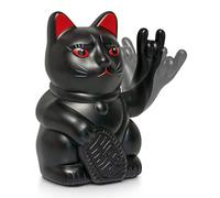ANGRY CAT - Chat agité Lucky Cat - Chat agité Rocky - Rock-Cat - Chat agité Japonais Qui berce - Article déco Figurine branlante Chat - Bras agité avec Signe Heavy Metal - 15cm - Noir