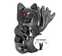 ANGRY CAT - Chat agité Lucky Cat - Chat agité Rocky - Rock-Cat - Chat agité Japonais Qui berce - Article déco Figurine branlante Chat - Bras agité avec Signe Heavy Metal, Noir Brillant, 15 cm