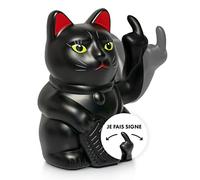 ANGRY CAT - Fabriqué en Lucky Cat (Chat Angle) - Chat en Pierre Article de décoration en Plastique pour Bureau, Salon - pour Les Amateurs de Chats d'angle - Noir Mat, 15 cm