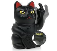 ANGRY CAT Mini Chat Porte-Bonheur Solaire fonctionnant avec Un Doigt d'honneur Amusant - Chat Japonais avec Doigt d'honneur - Figurine décoration - Noir, 10 cm