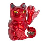 ANGRY CAT Mini Chat Porte-Bonheur Solaire fonctionnant avec Un Doigt d'honneur Amusant - Chat Japonais avec Doigt d'honneur - Figurine décoration - Rouge métallisé, 10 cm