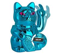 ANGRY CAT Mini Chat Porte-Bonheur Solaire fonctionnant avec Un Doigt d'honneur Amusant - Chat Japonais avec Doigt d'honneur - Figurine décoration - Bleu Turquoise, 10 cm
