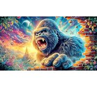 Angry Gorille Breaking Through Wall Puzzle 1000 pièces en Papier recyclé - Jeu extrêmement Difficile Activité à Domicile pour Adultes 38x26/1000pcs