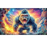 Angry Gorille Breaking Through Wall Puzzle 1000 pièces pour Adultes - Papier recyclé Décoration Murale & Cadeau Familial Amusant 75x50/1000pcs