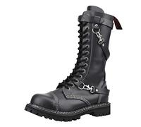 Angry ITCH - Bottes en cuir armée à 14 trous avec 3 sangles en cuir - Embout en acier EU36-48, Noir , 46 EU
