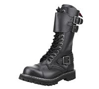 Angry Itch - Bottes en cuir noir à 14 trous avec fermeture éclair et embout en acier EU 36-48, Noir , 41 EU