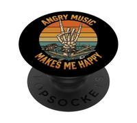 Angry Music Makes Me Happy Squelette rétro Rock on PopSockets PopGrip Adhésif
