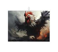 Angry Rooster Tapis de séchage pour vaisselle - Tapis de séchage en microfibre, grande taille 45,7 x 61 cm, tapis de séchage de cuisine (noir/rouge/bleu)
