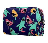 Angry Shark Sea Life Pattern 1 Trousse de maquillage pour femme, trousse de toilette de voyage, grande pochette de maquillage pratique avec fermeture éclair, multicolore, 18.5x7.5x13cm/7.3x3x5.1in,