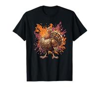 Angry Thanksgiving Turquie Dessin animé Coloré Peinture Splash T-Shirt