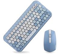 ANGUYA Touches de Style Rétro Arrondies, 83 Touches multimédia 2.4G Clavier USB sans Fil Souris Combos Punk Ronde Keycap pour Ordinateur Home Office (Bleu)