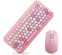 ANGUYA Touches de Style Rétro Arrondies, 83 Touches multimédia 2.4G Clavier USB sans Fil Souris Combos Punk Ronde Keycap pour Ordinateur Home Office (Rose)